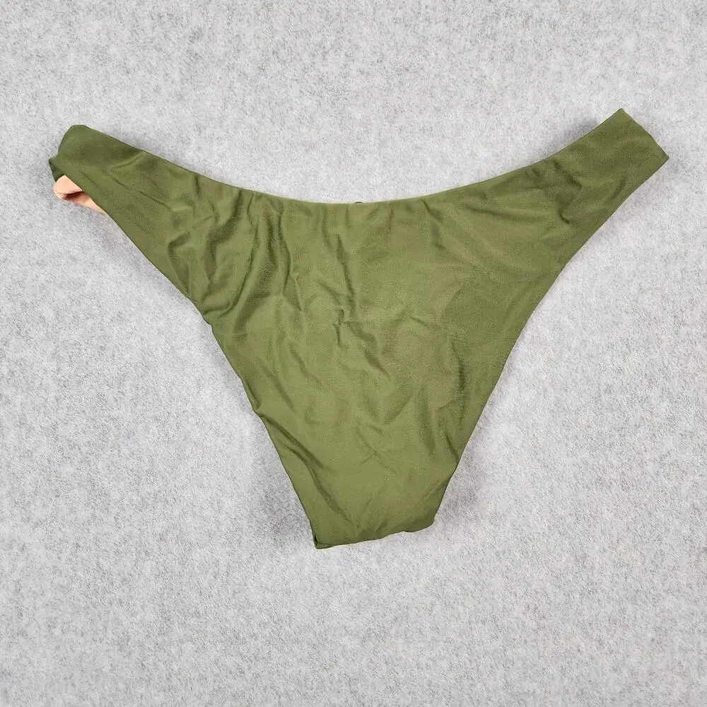 NWT J. Crew Curved-waist Cheeky Bikini Bottom Size Medium Green BC125